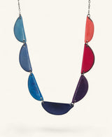 Handcrafted Tagua necklace with multicolor crescent design