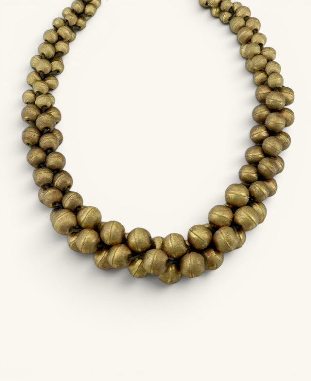Cultural Elements antique gold-tone layered statement necklace with twisted beads and adjustable clasp.
