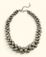 Cultural Elements antique silver-tone layered statement necklace with stacked metal beads and adjustable chain.