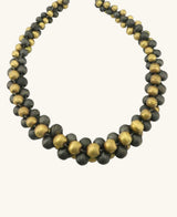 Cultural Elements gold and gunmetal-tone layered statement necklace with twisted beads and antique finish. Adjustable 21.5" length.