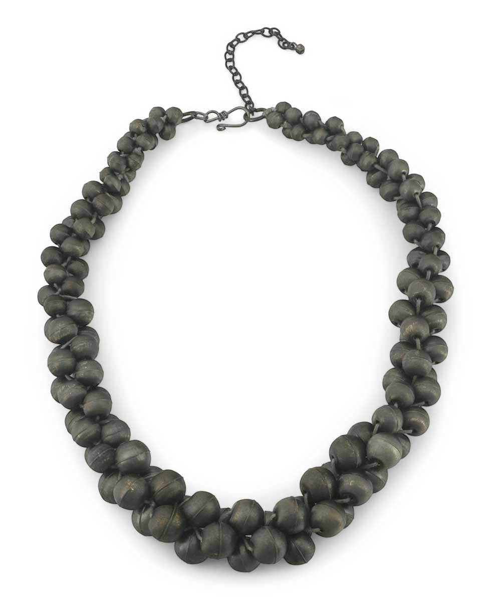 Cultural Elements antique gunmetal-tone layered statement necklace with lightweight metal beads and adjustable extender.