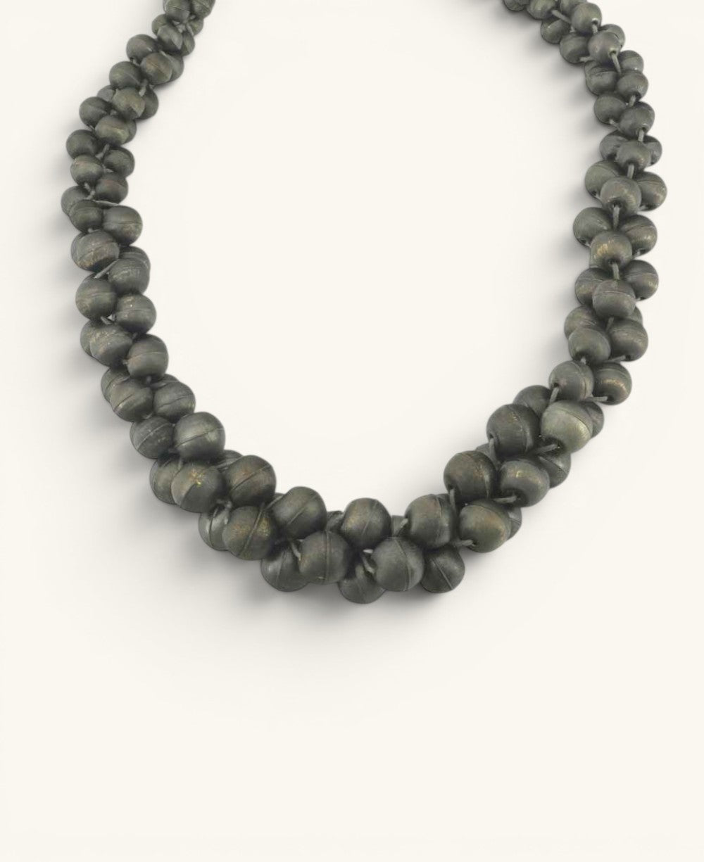 Cultural Elements antique gunmetal-tone layered statement necklace with lightweight metal beads and adjustable extender.