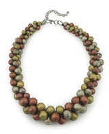 Cultural Elements mixed-tone layered statement necklace with copper, gold, and silver beads. Rustic finish, 21.5" with extender.