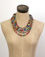 Cultural Elements multicolor five-strand Kantha layered necklace with textile beads and brass spacers.
