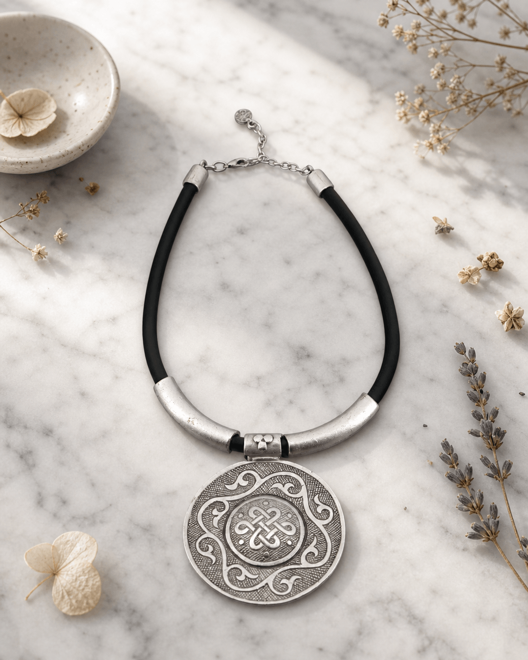Eternal Path Knot Necklace — necklaces, editorial marble lifestyle photo