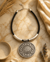 Eternal Path Knot Necklace — necklaces, editorial marble warm lifestyle photo