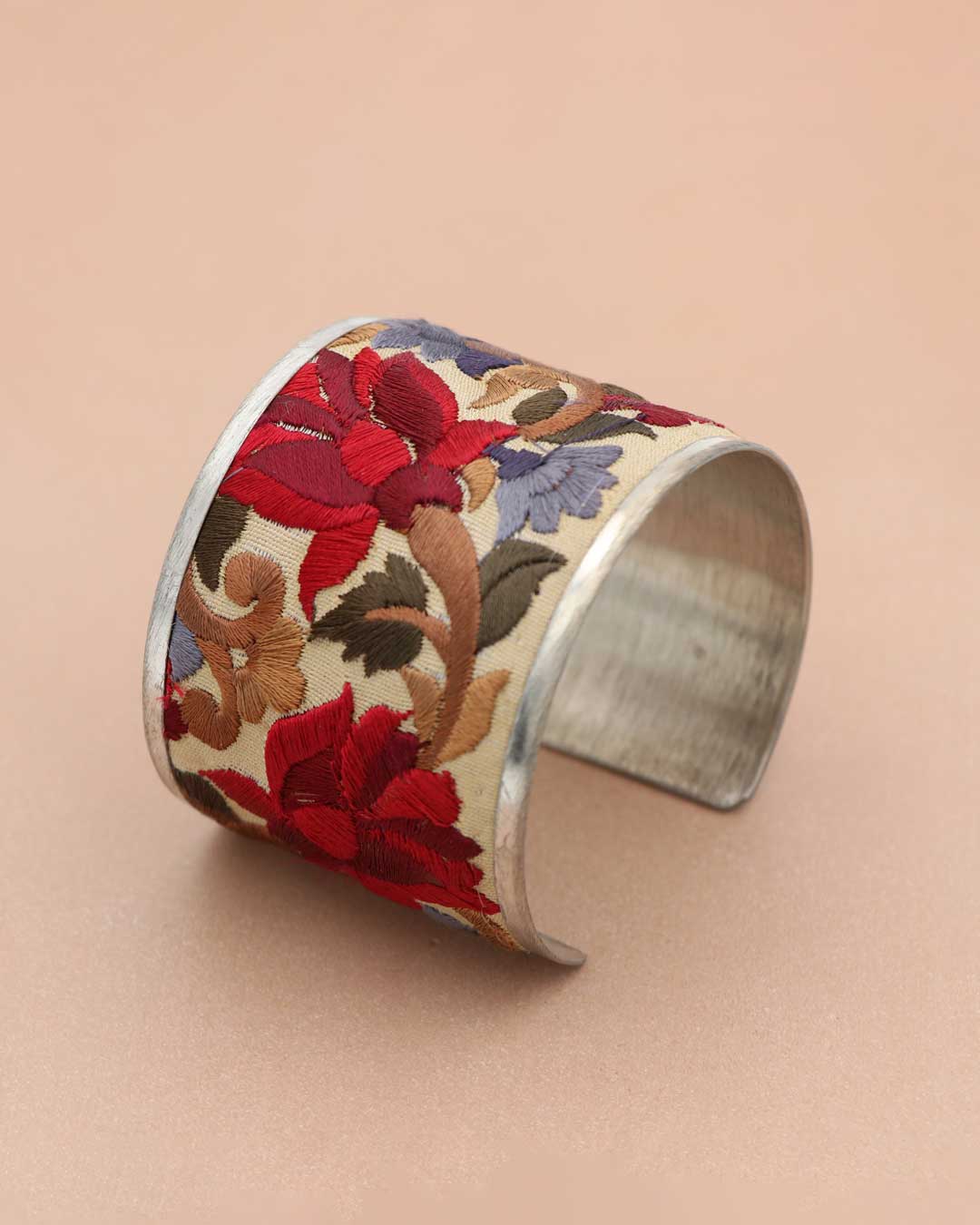 Embroidered Lotus Cuff Bracelet