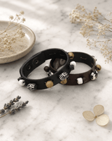 Fair Trade Beaded Leather Snap Bracelet, Ghana — bracelets, editorial marble lifestyle photo