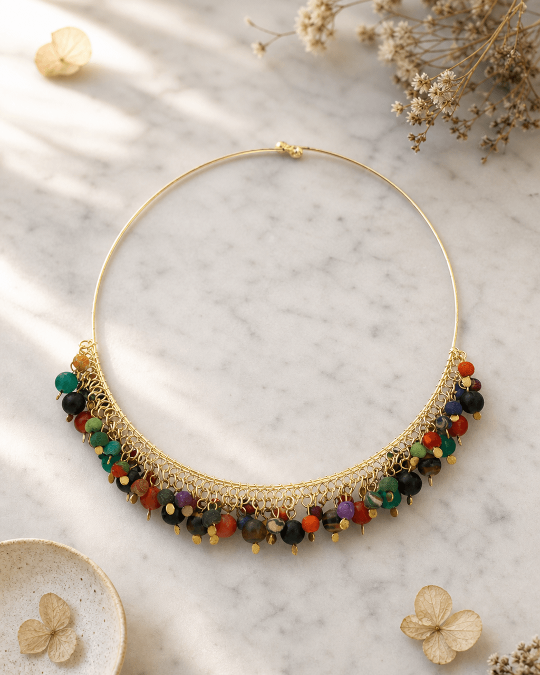 Handcrafted Fair Trade Beaded Necklace — necklaces, editorial marble lifestyle photo