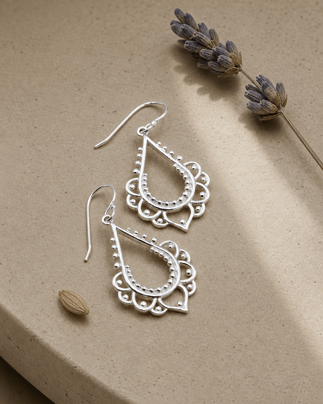 Floral Drop Beaded Chandelier Earrings — earrings, gallery print spotlight lifestyle photo