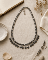 Flower Power Hill Tribe Dangle Necklace — necklaces, flatlay linen lifestyle photo