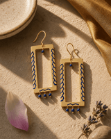 Geometric Brass Earrings with Lapis Beads — earrings, vibey shadow lifestyle photo