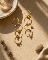 Gold-Plated Earrings with Labradorite Gemstones — earrings, vibey shadow lifestyle photo