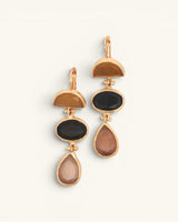 Gold-plated triple stone cat eye drop earrings, front product view on white background showing the full pair
