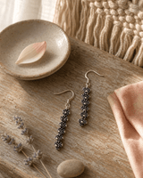 Hill Tribe Silver Detailed Floral Beaded Small Dangle Earrings, Laos — earrings, editorial wood lifestyle photo