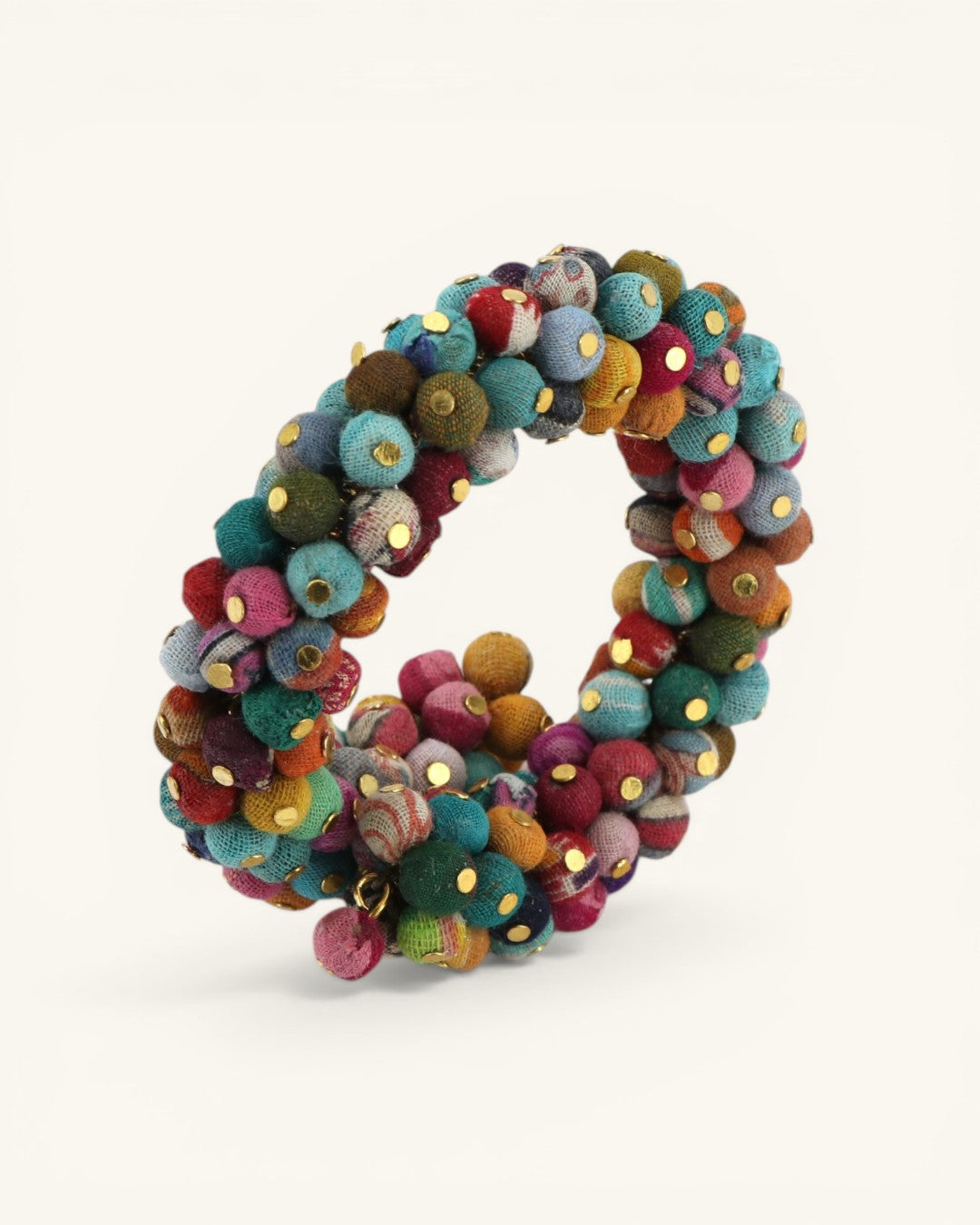 Multi Colored Textile Wrapped Bead Bracelet
