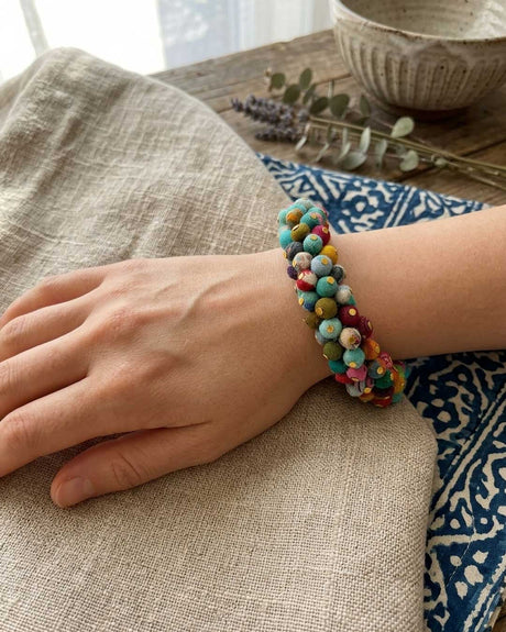 Multi Colored Textile Wrapped Bead Bracelet