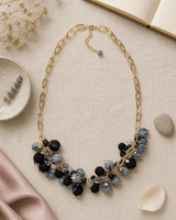 Midnight Fabric Beaded Necklace — necklaces, flatlay linen lifestyle photo