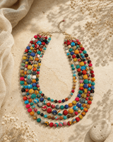 Multi Color Kantha Layered Necklace — necklaces, editorial travertine lifestyle photo