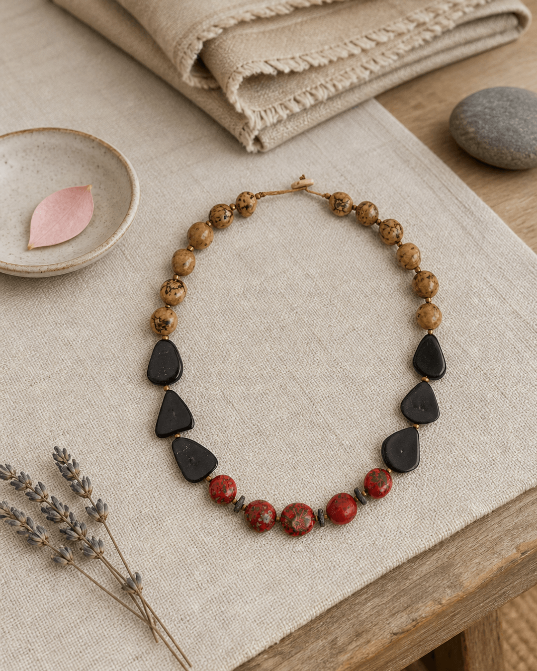 Olmedo Natural Seed & Tagua Necklace – Ecuador — necklaces, meditation corner lifestyle photo