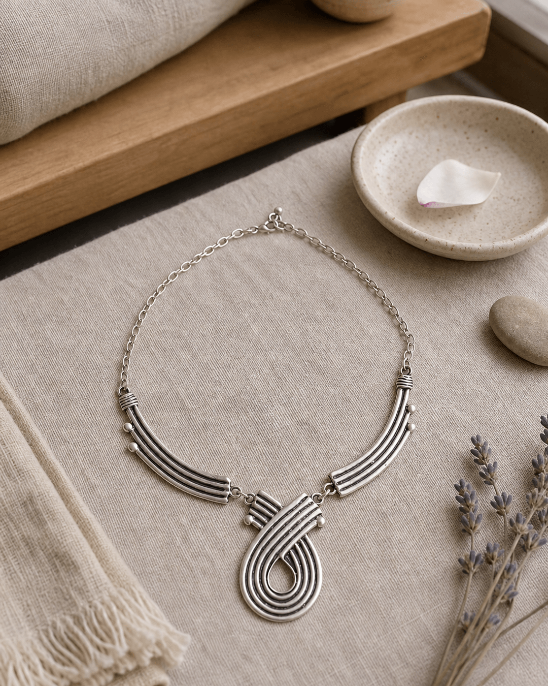 Organic Lines and Curves Statement Necklace — necklaces, meditation corner lifestyle photo