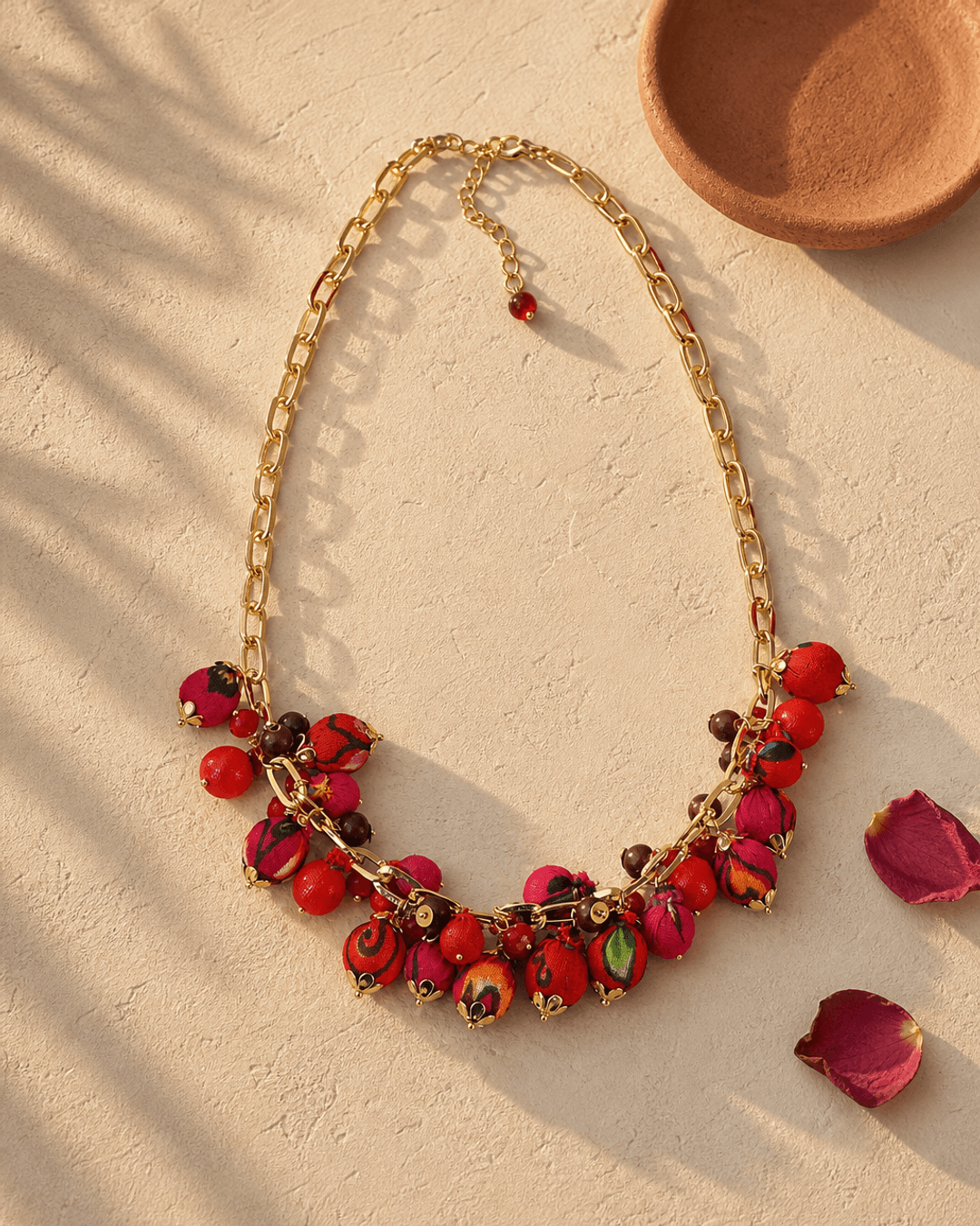 Passion Textile Beaded Necklace — necklaces, editorial plaster shadow lifestyle photo
