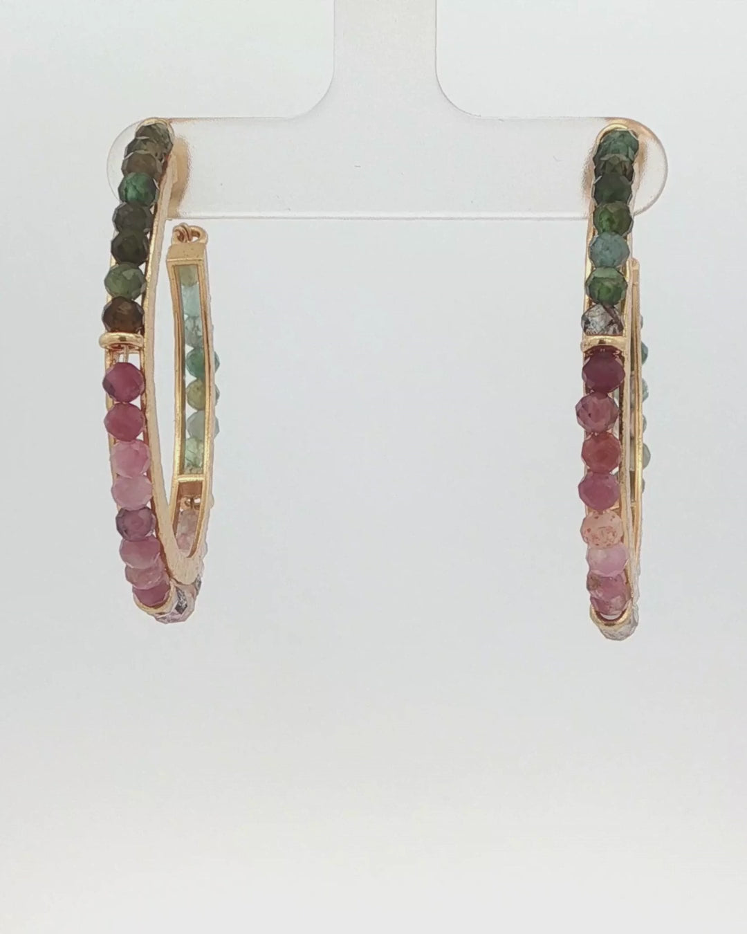 Rainbow Tourmaline Hammered Gold Hoop Earrings