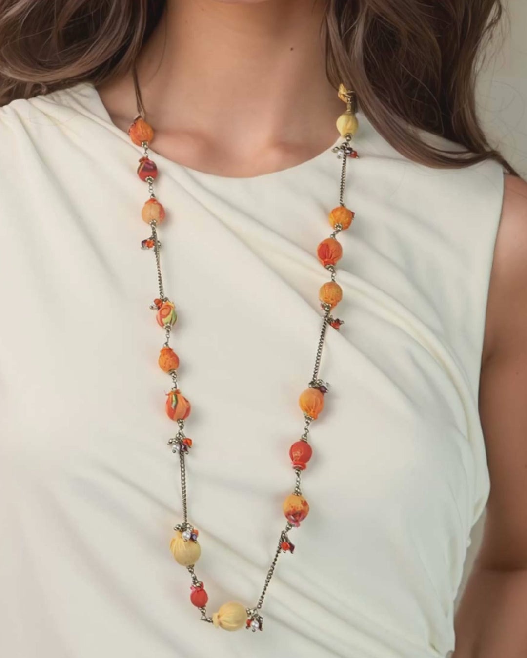 Textile Wrapped Bead Necklace