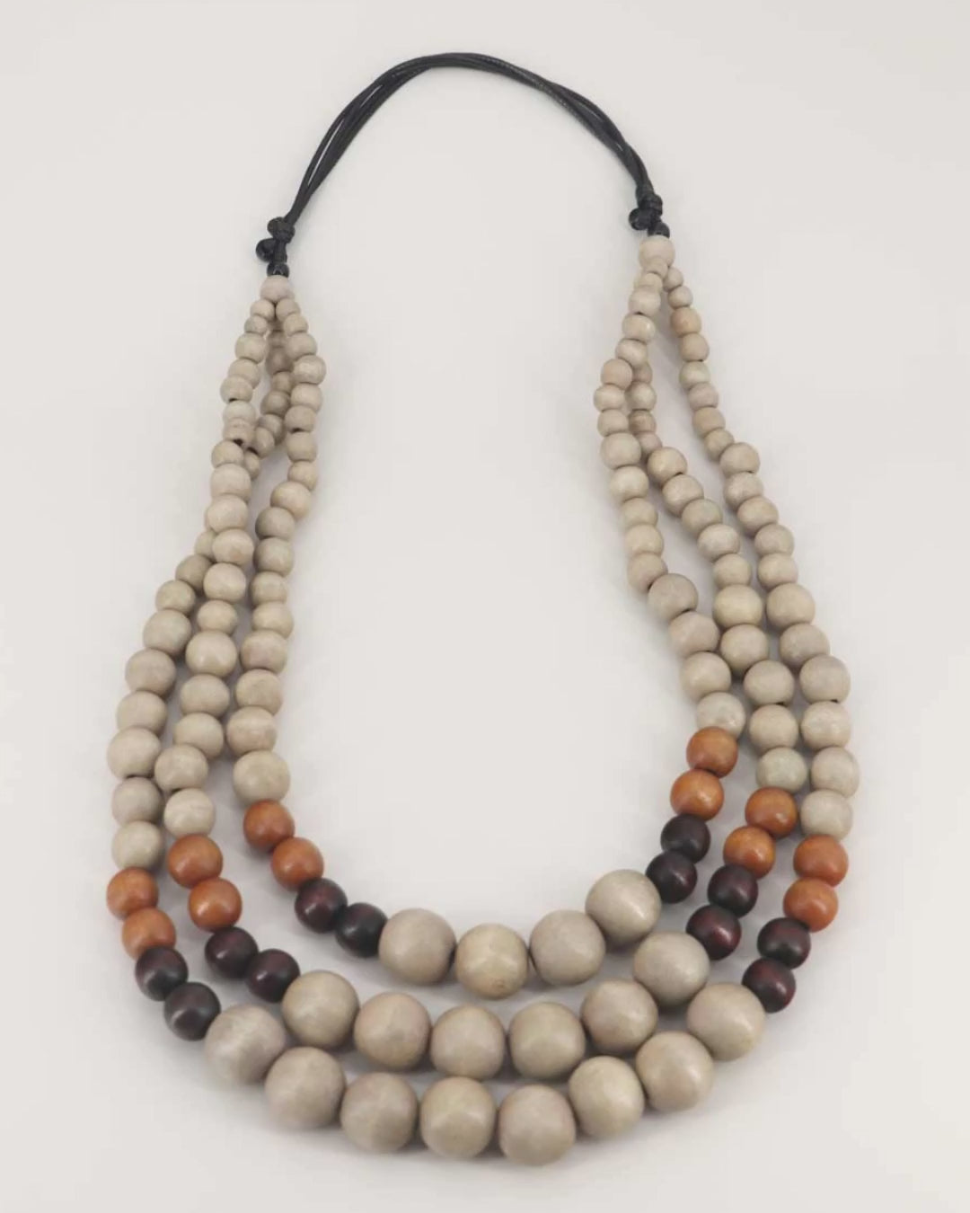 Tri-Color Layered Wood Necklace