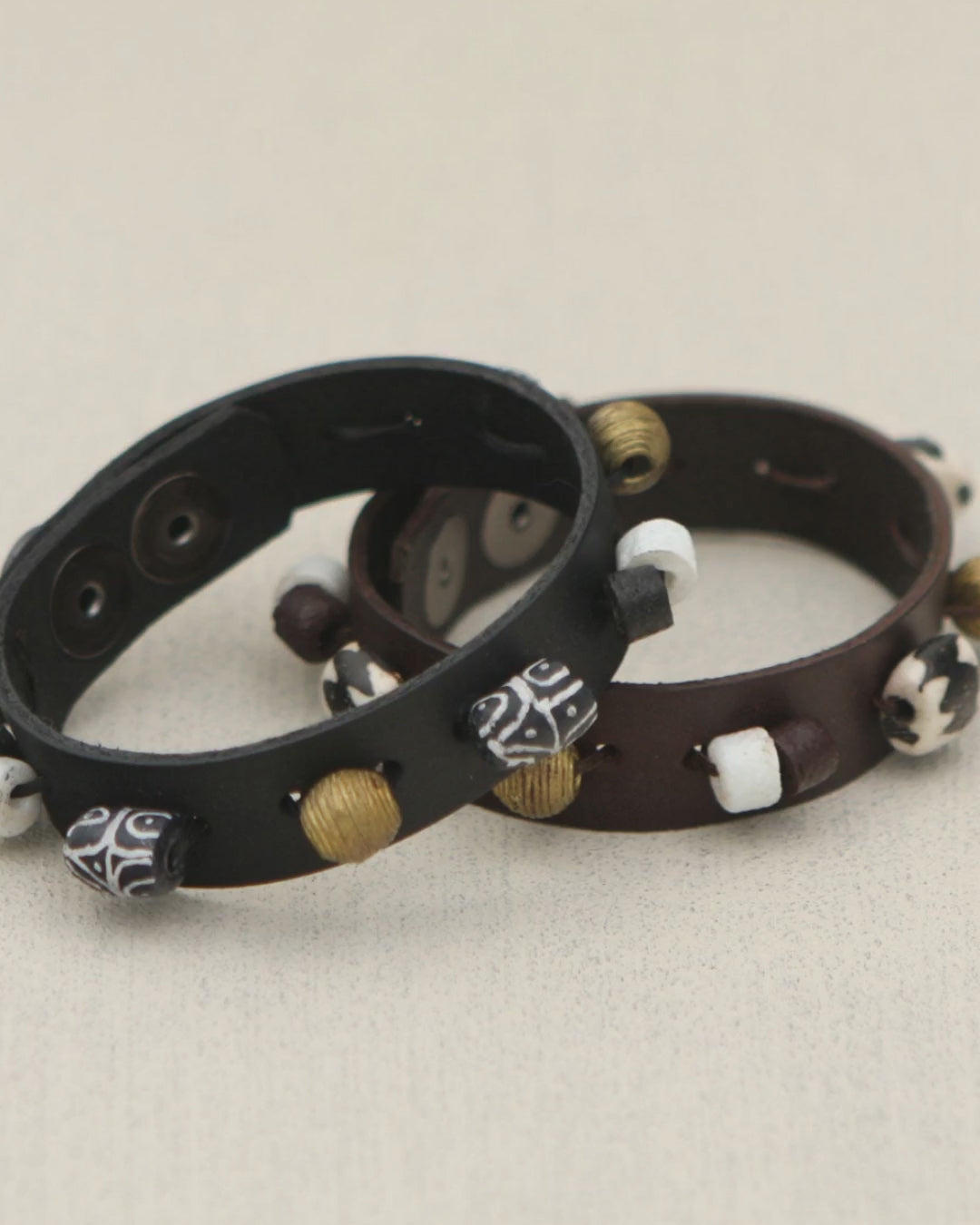 Beaded Leather Snap Bracelet
