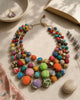 Multi-Strand Textile Wrapped Beads Statement Necklace