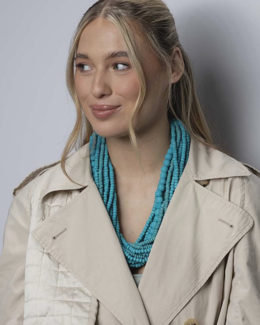 Light Blue Layered Wood Necklace
