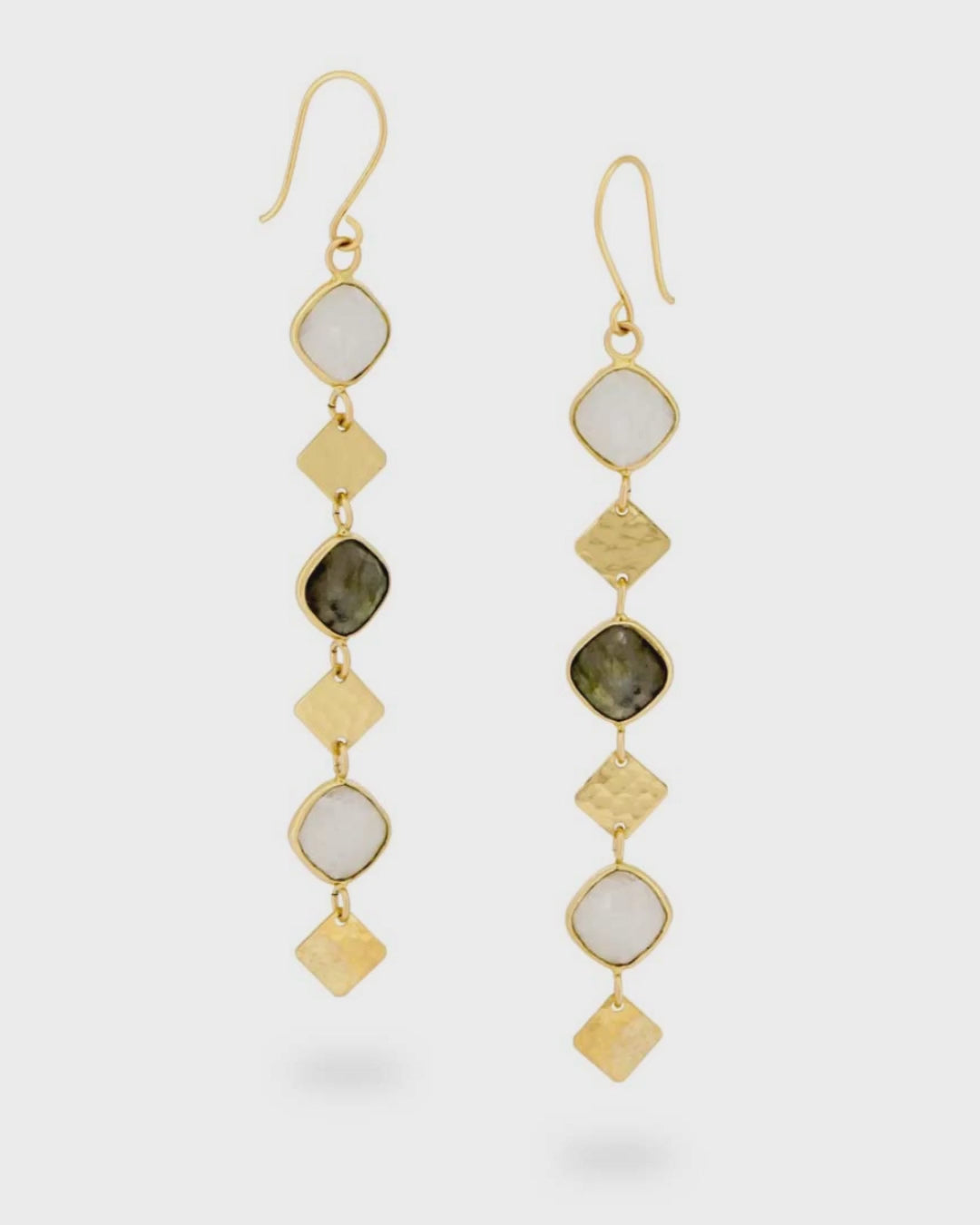 Brass Labradorite Moonstone Earrings