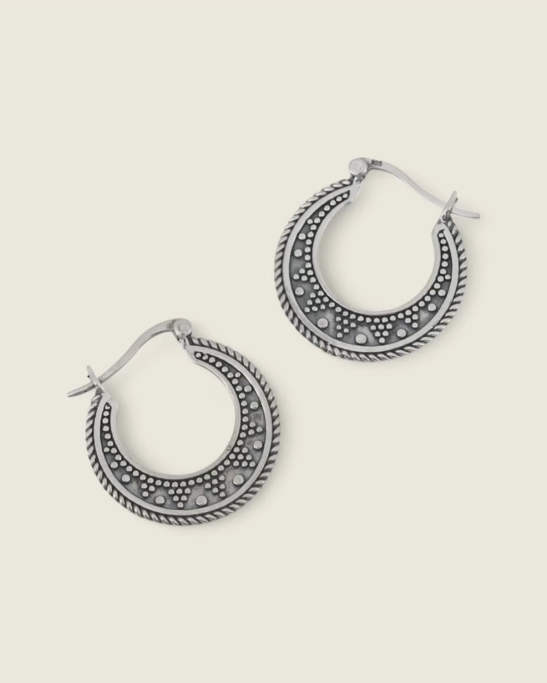 Textured Crescent Silver Hoops
