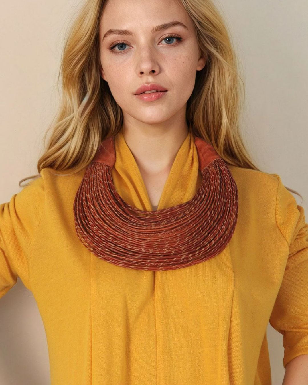 Handcrafted Multistrand Leather Necklace with Button Closure