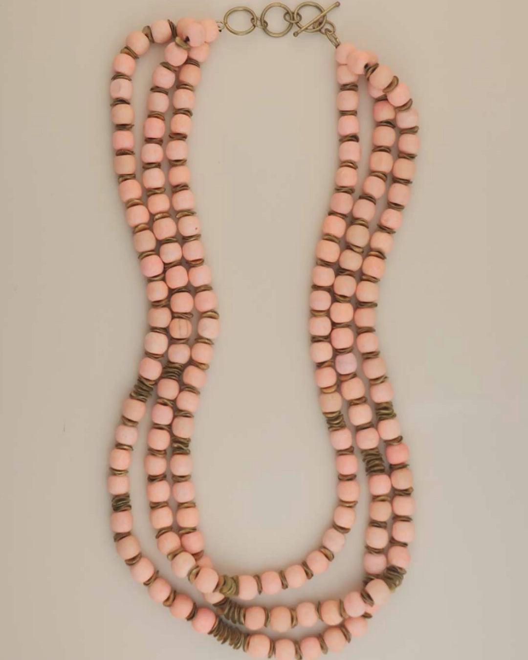Peach Pink Wood Bead Necklace