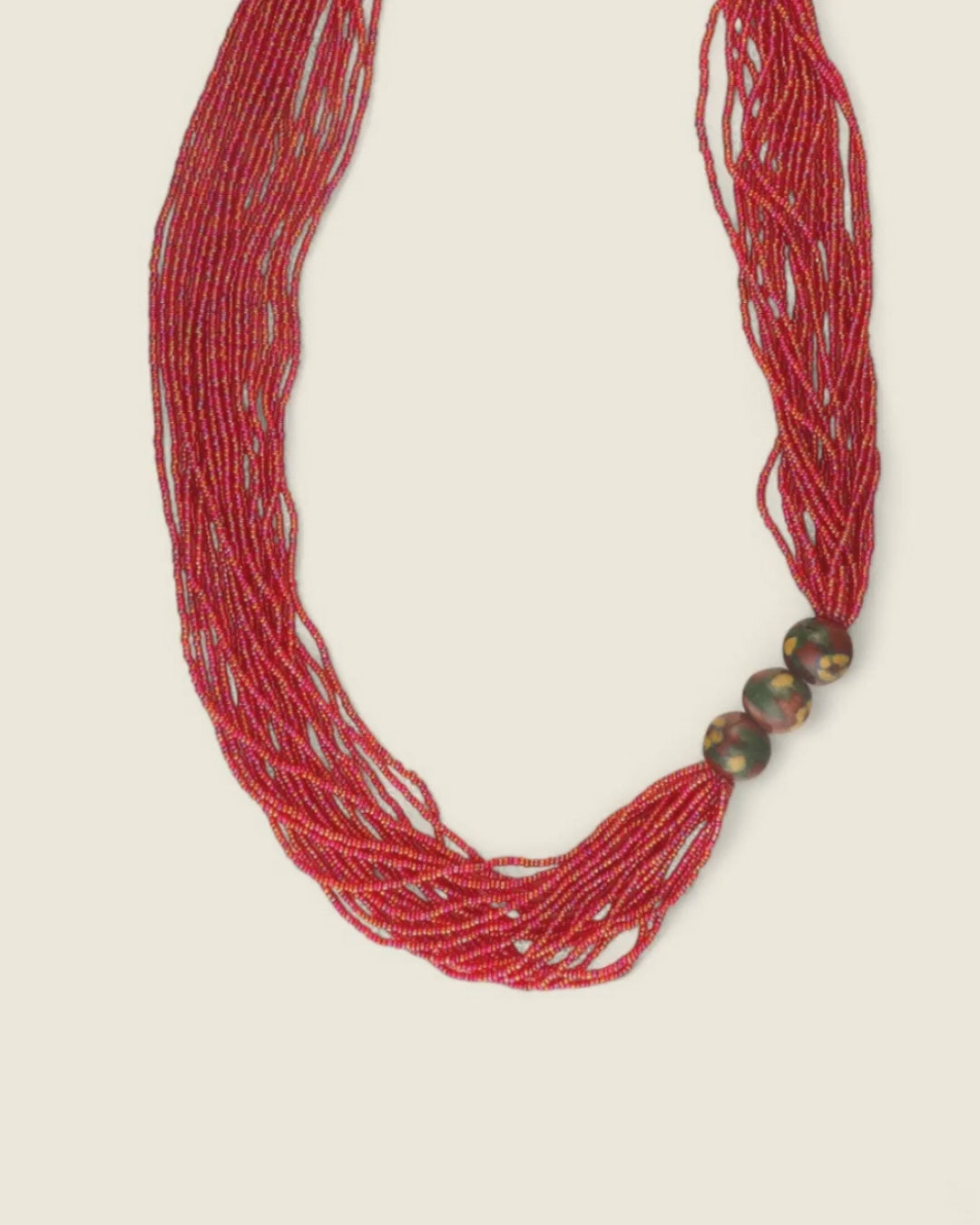 Multi-Strand Red Glass Necklace