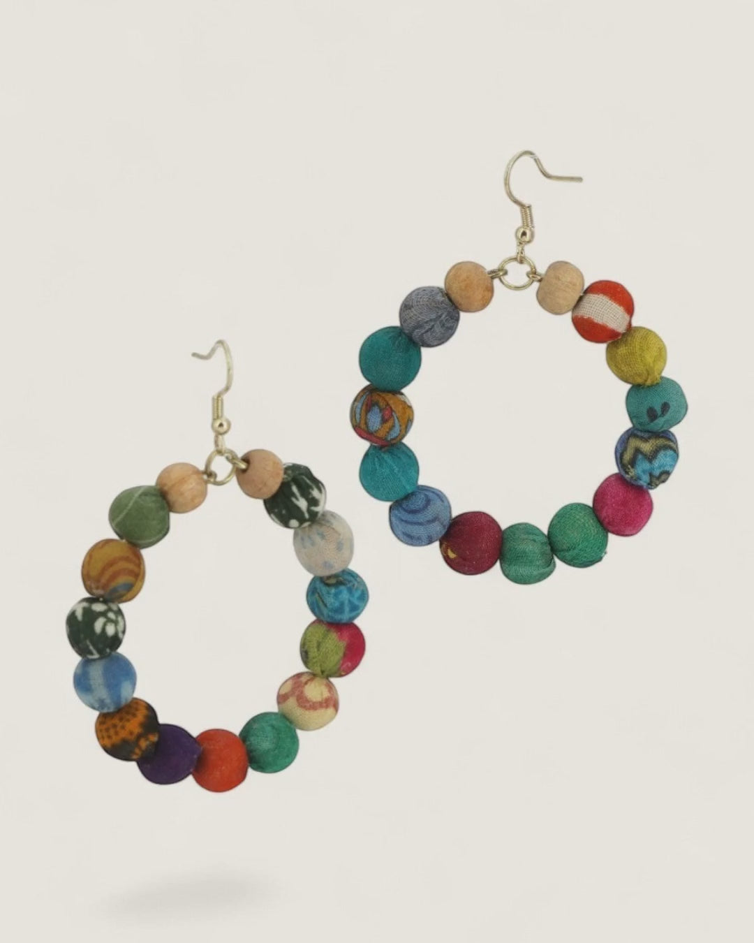 Kantha Multicolor Beaded Hoop Earrings
