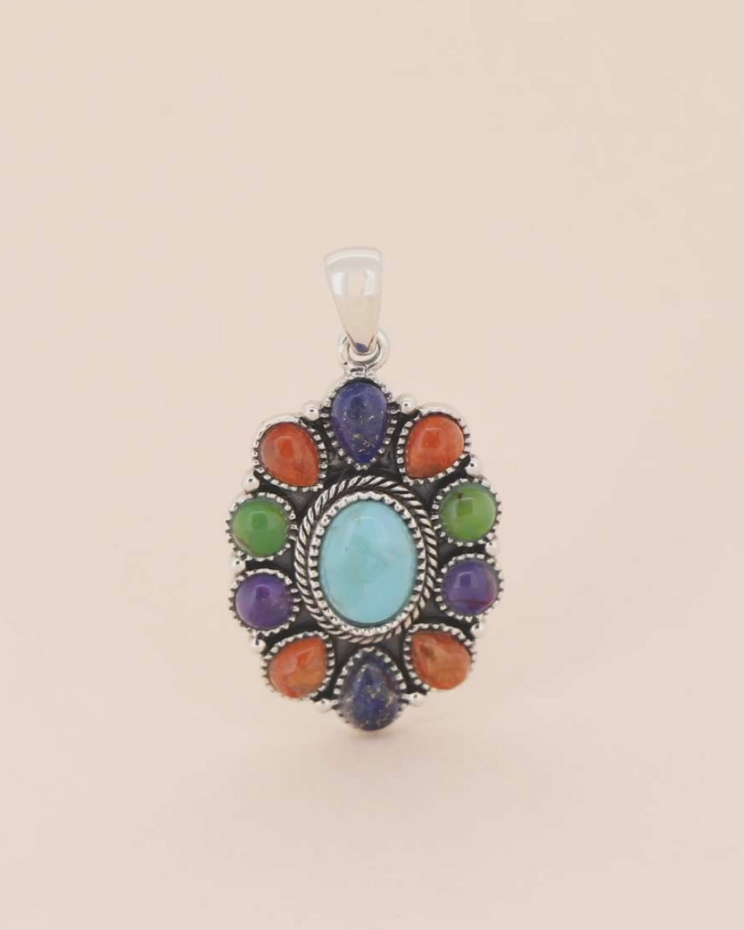 Multicolored Gemstone Silver Pendant