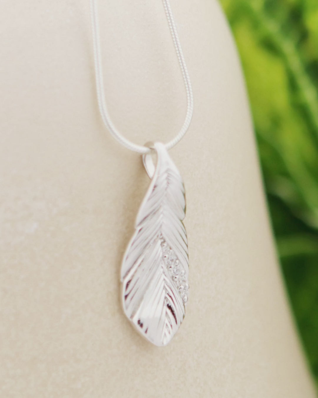 Crystal Textured Feather Pendant