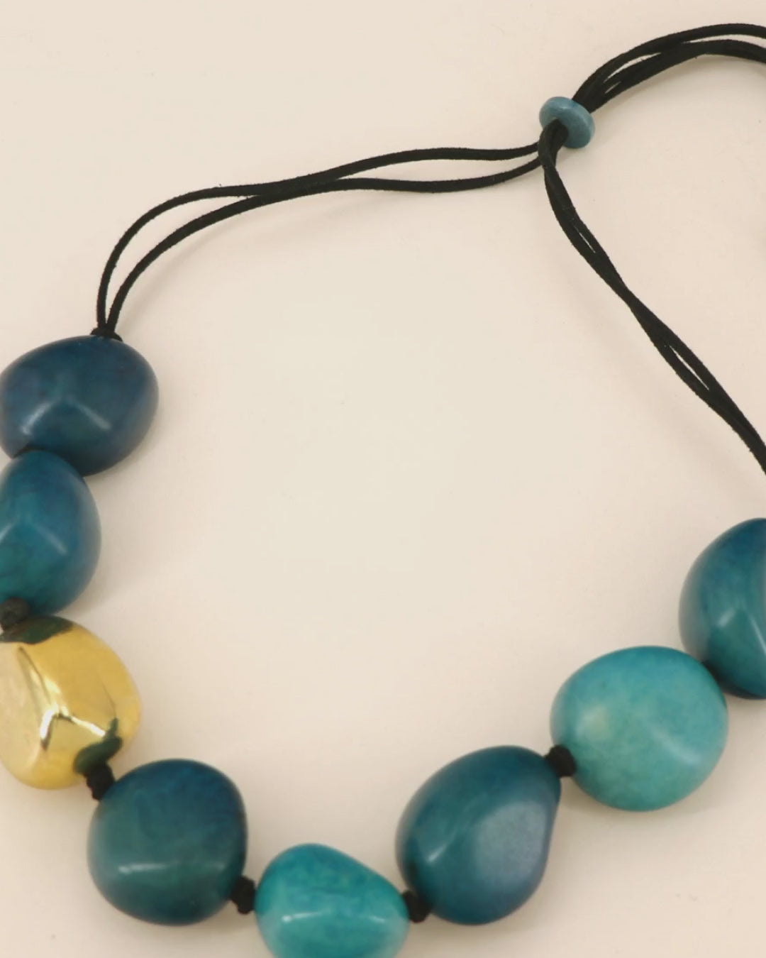 Teal Gold Tagua Statement Necklace