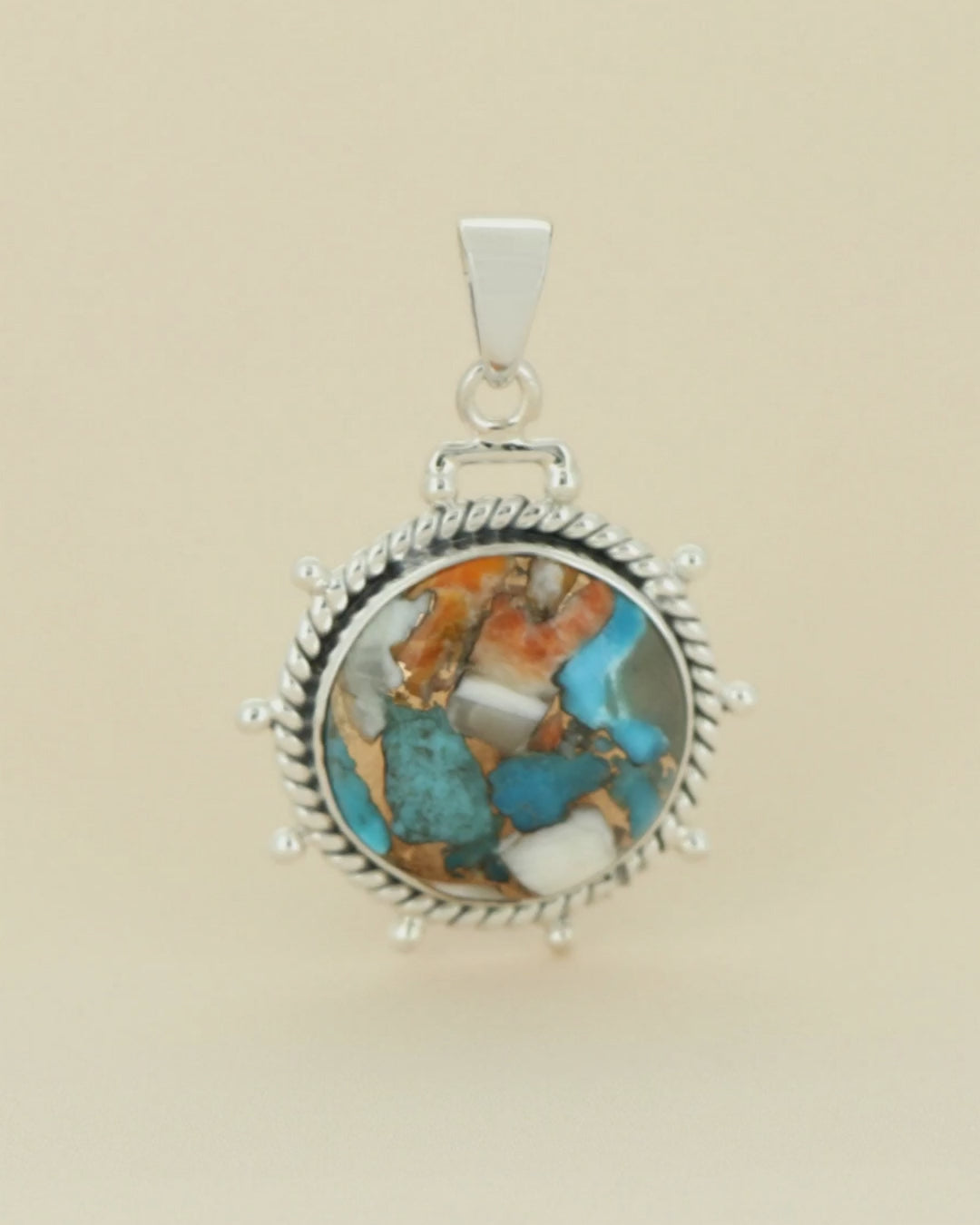 Turquoise Spiny Oyster Wheel Pendant