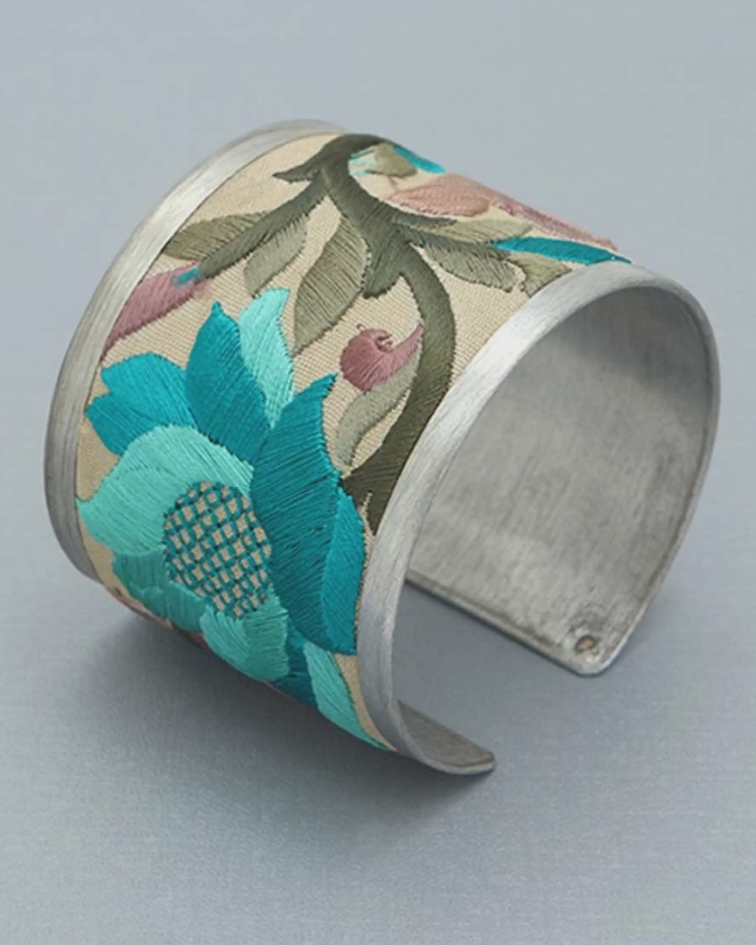 Embroidered Lotus Turquoise Cuff