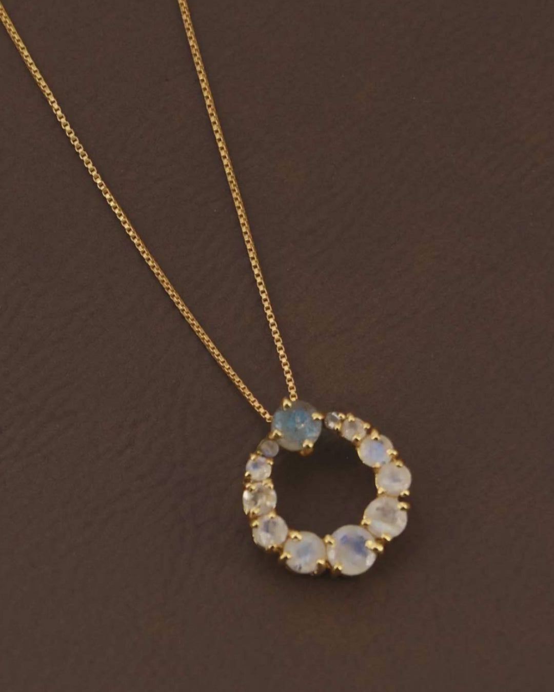 Rainbow Moonstone Circle Necklace