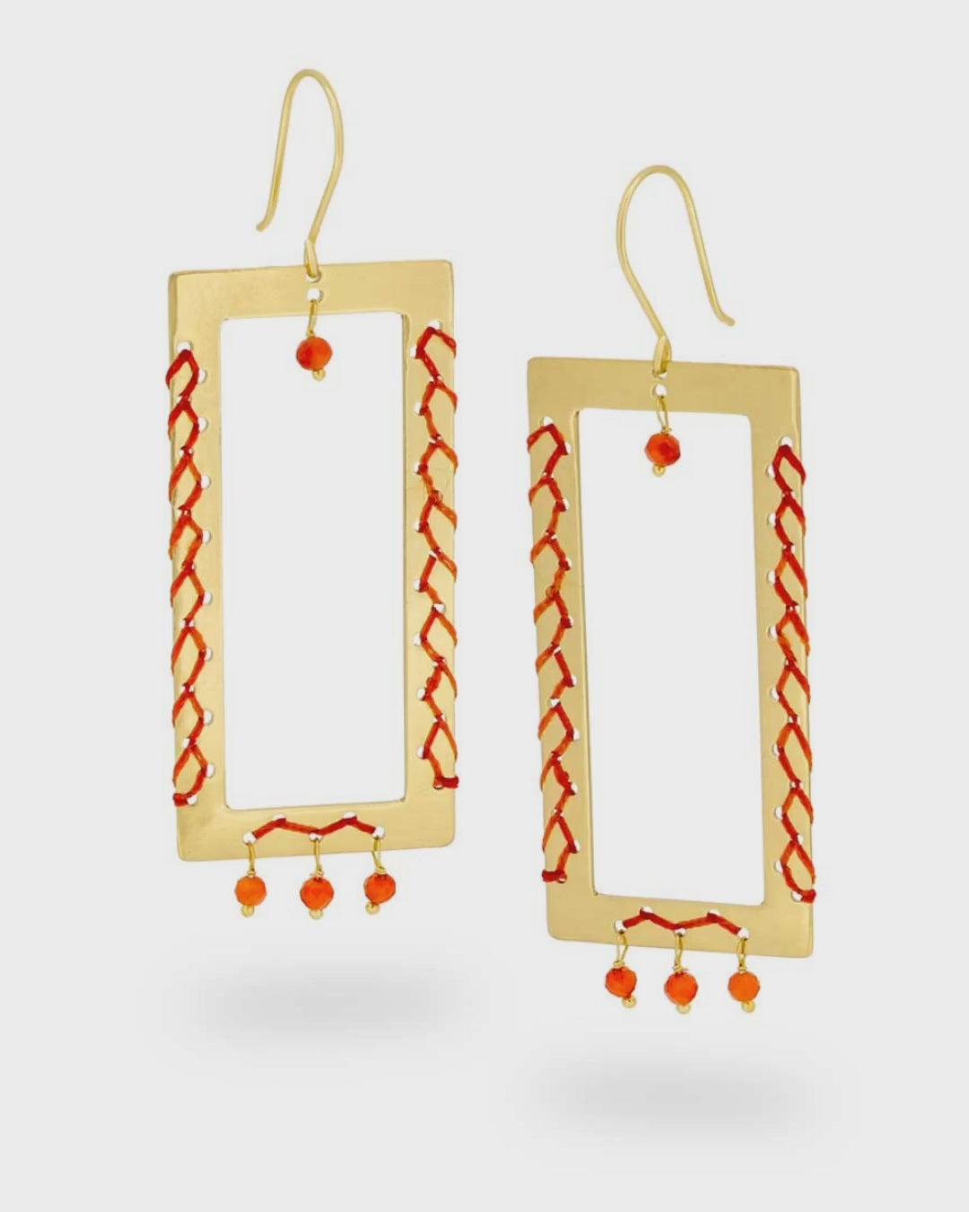 Geometric Brass Carnelian Earrings