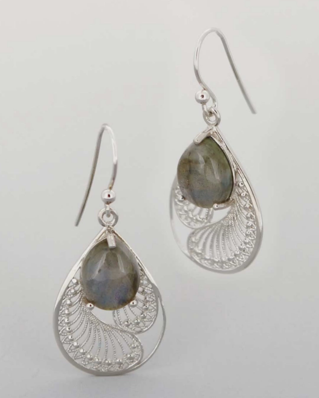 Sterling Silver Labradorite Feather Earrings