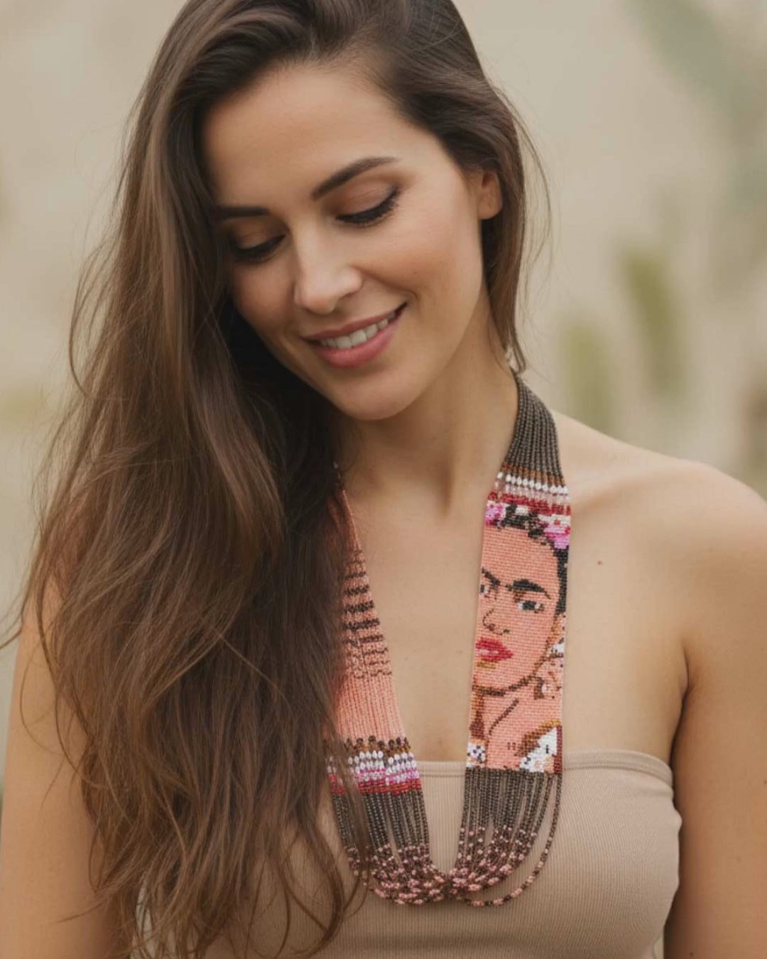 Blush Beaded Frida Kahlo Necklace