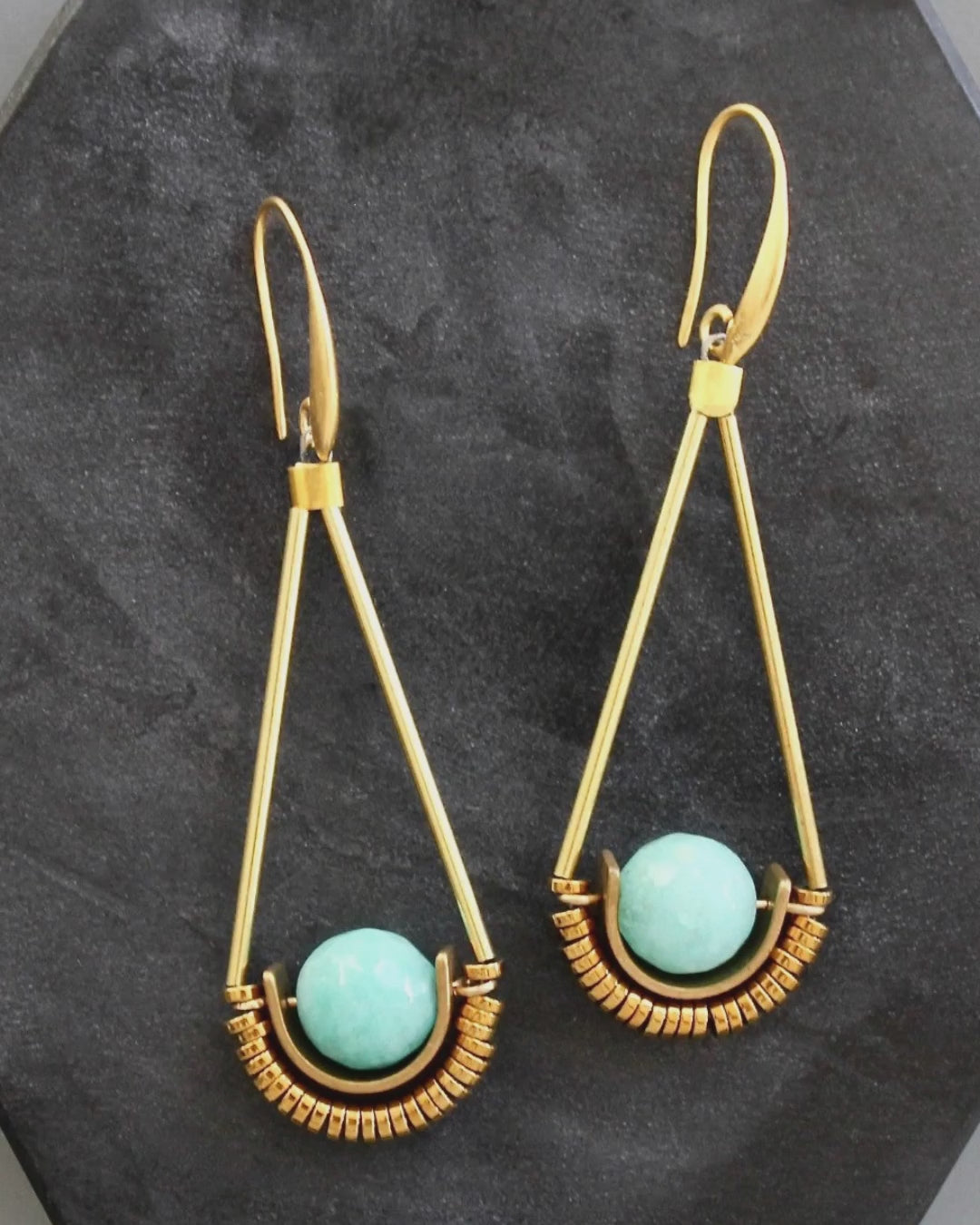 Amazonite Hematite Sculptural Drop Earrings