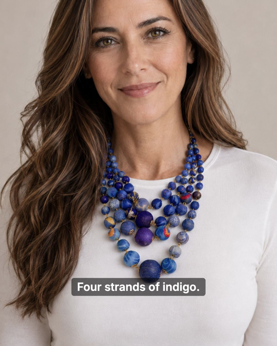 Textile-Wrapped Four-Strand Blue Statement Necklace