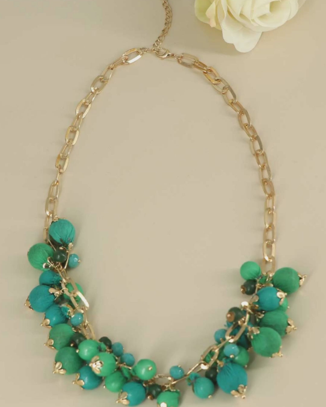 Green Beaded Textile Necklace